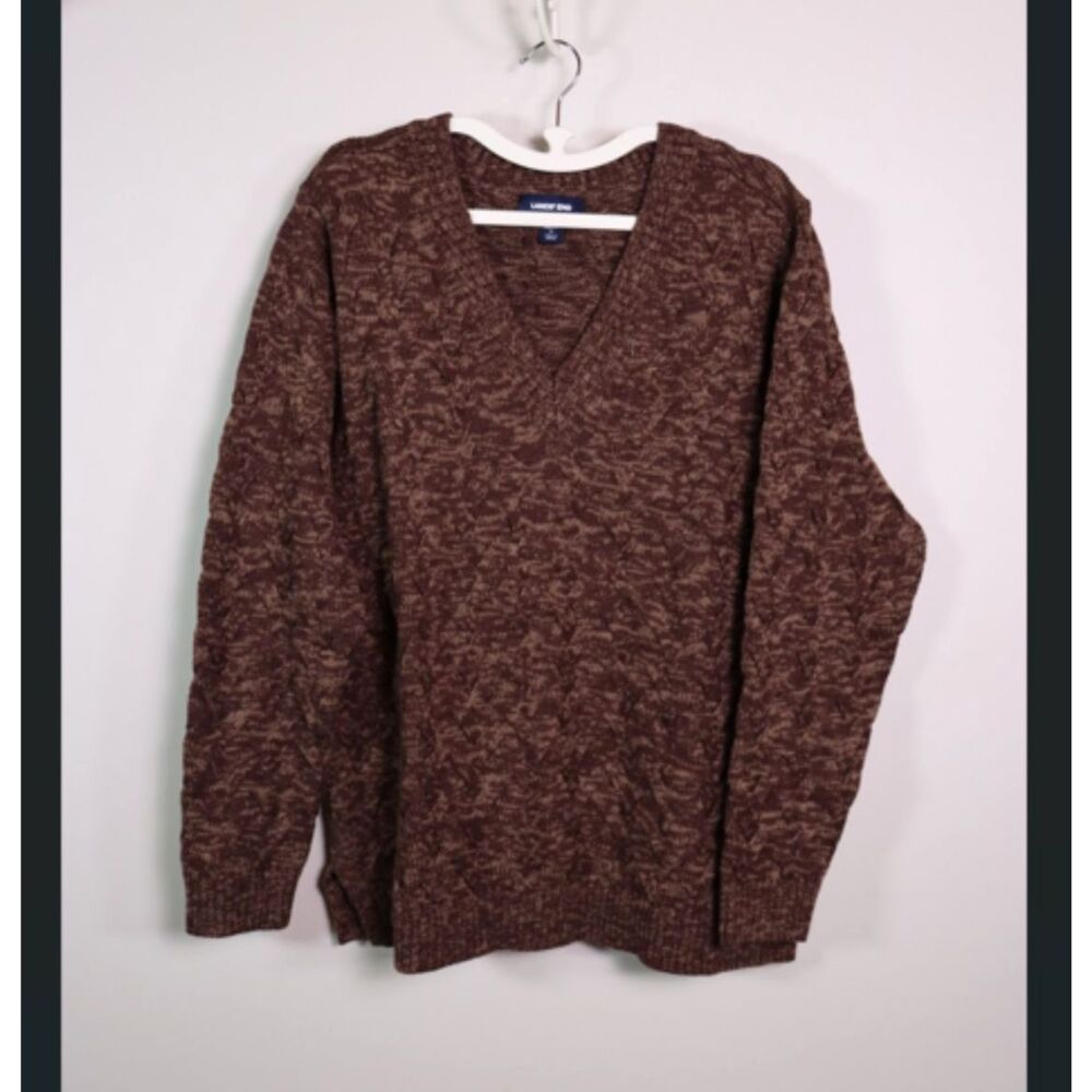 Lands' End Drifter Cable Knit Sweater Men's XL/P Brown Tan 100% Cotton